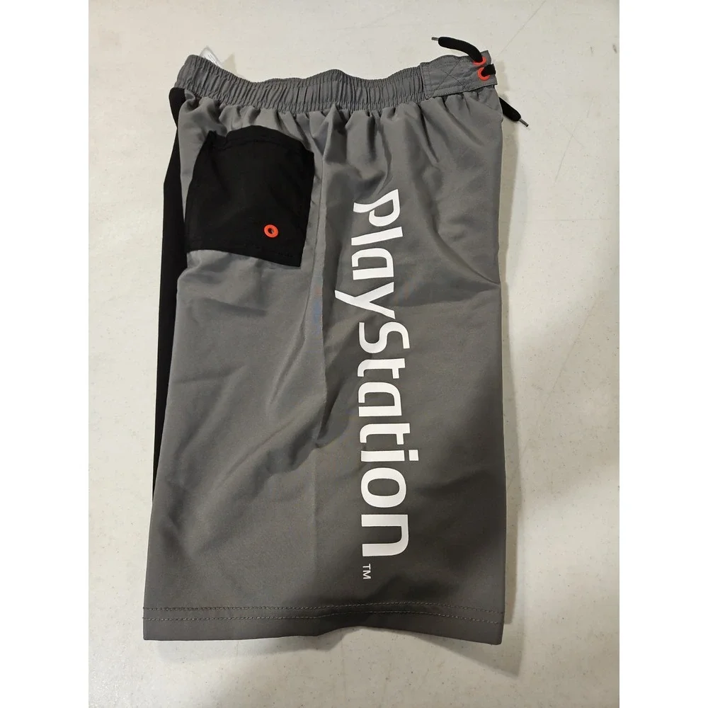 Playstation Swim Trunks Youth XL 14/16 Gray/BlackColorblock Logo Mesh Lining(328